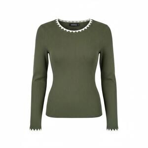 Merokeety Olive Green Long Sleeve Ribbed Sweater‎ with White Trim XL
